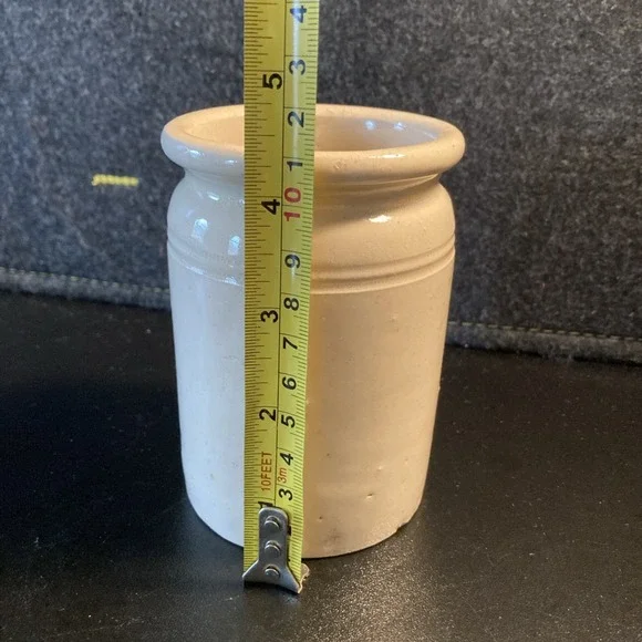Vintage Stoneware Crock Utensil Holder MF G Stamp Cream Glaze Farmhouse Pottery - Picture 6 of 7